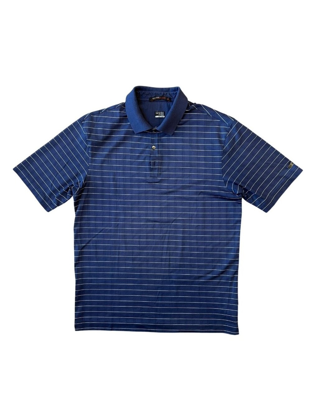 Tiger Woods Polo Shirt Mens Medium Blue Stripe Short Sleeve